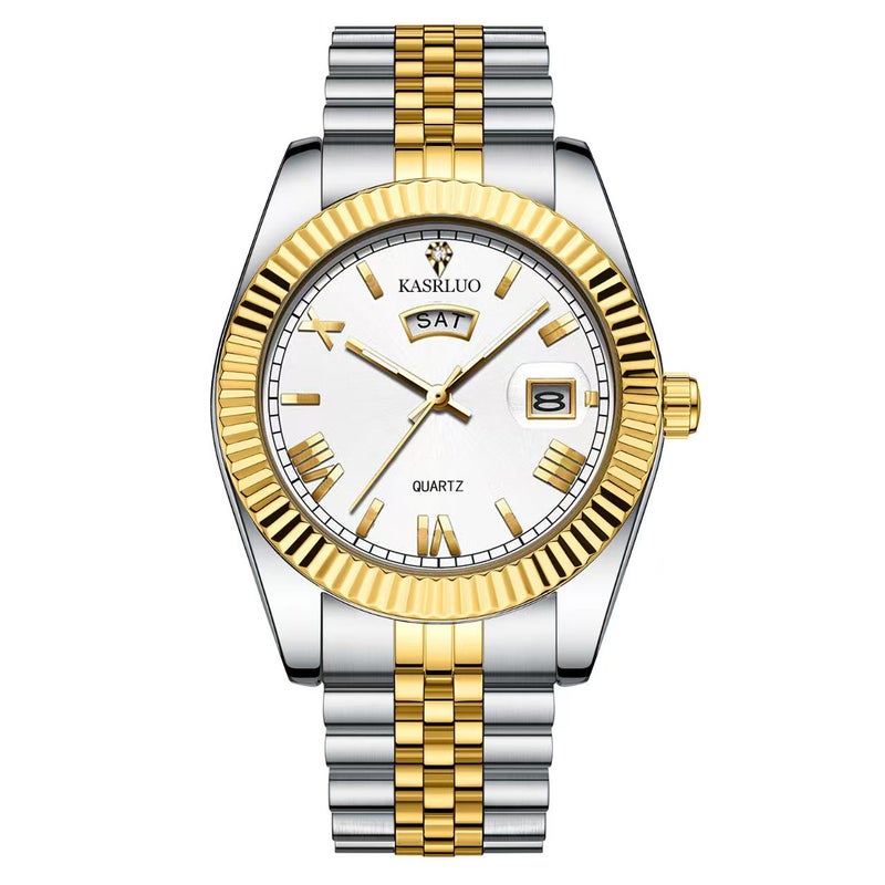 ساعة رجال كلاسيكية للأعمال ساعة رجال عصرية مضيئة ساعة كوارتز بتقويم مزدوج بسوار فولاذي - Image 4